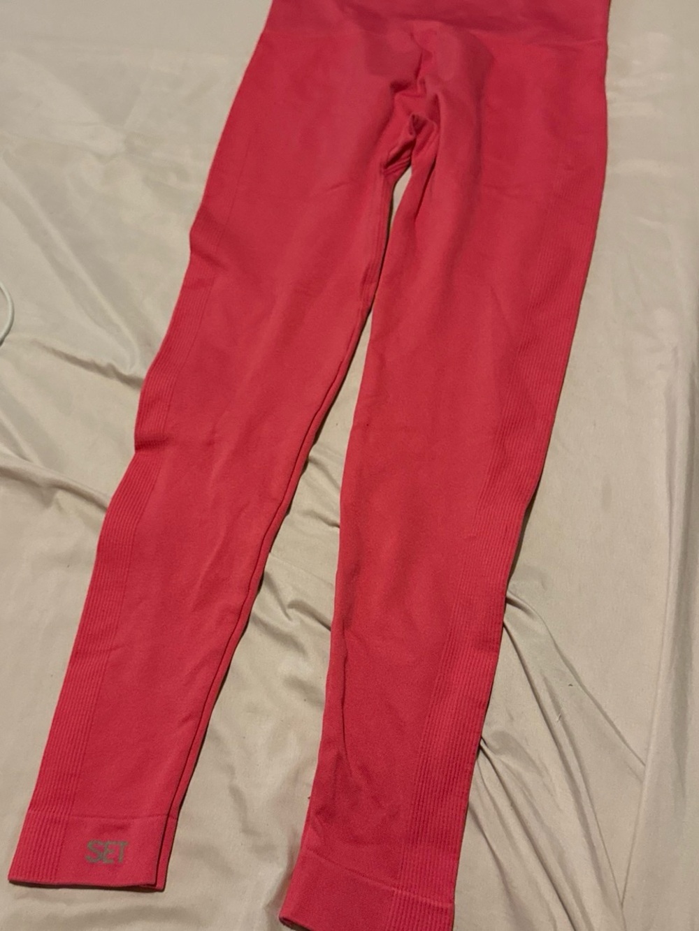 Set active women’s Ribbed Active Leggings in Coral Pink , bright or hot pink